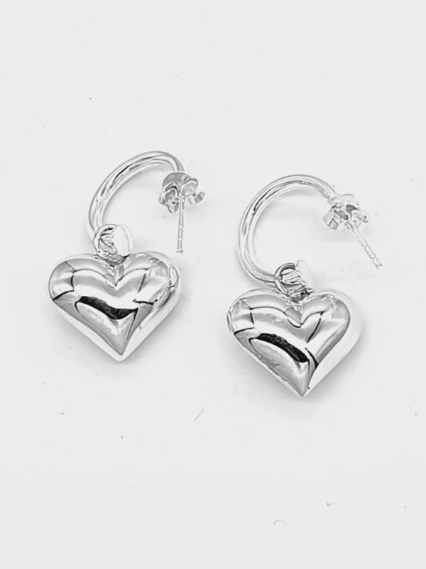 925 Sterling Silver Pretty Woman Puffy Heart Stud Earrings