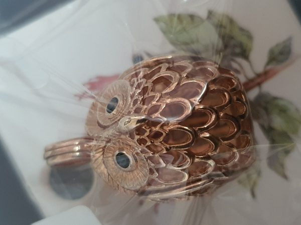925 Sterling Silver Owl Rose Gold Plated Charm Ball Cage