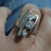 925 Sterling Silver Showstopper Asymmetrical Bar Round Cubic Ring