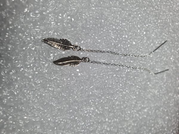925 Sterling Silver Feather Threader Chain Earrings