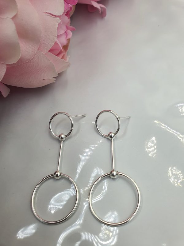 925 Sterling Silver Double Bar Circle Earrings