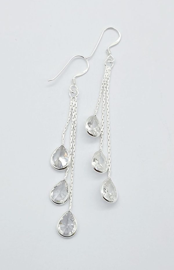 925 Sterling Silver Teardrop Clear Cubic Hook in Earrings