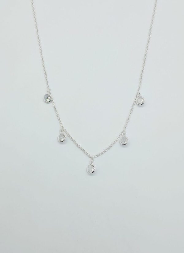 925 Sterling Silver 5 Teardrop Cubic Necklace