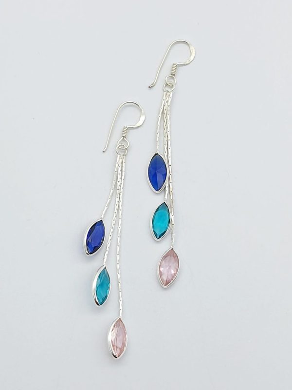925 Sterling Silver Marquise Pink Green Navy Hook in Earrings