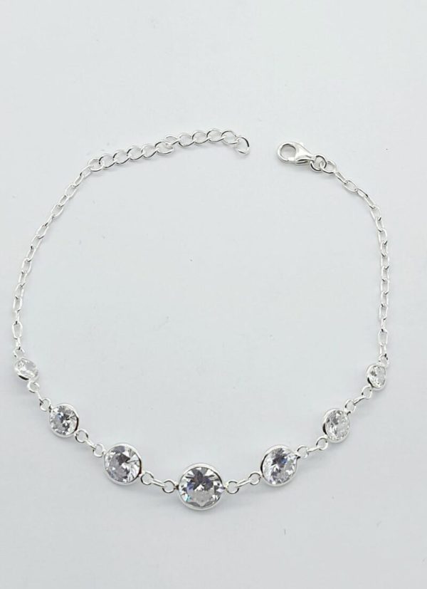 925 Sterling Silver 7 Various Size Clear Cubic Bracelet