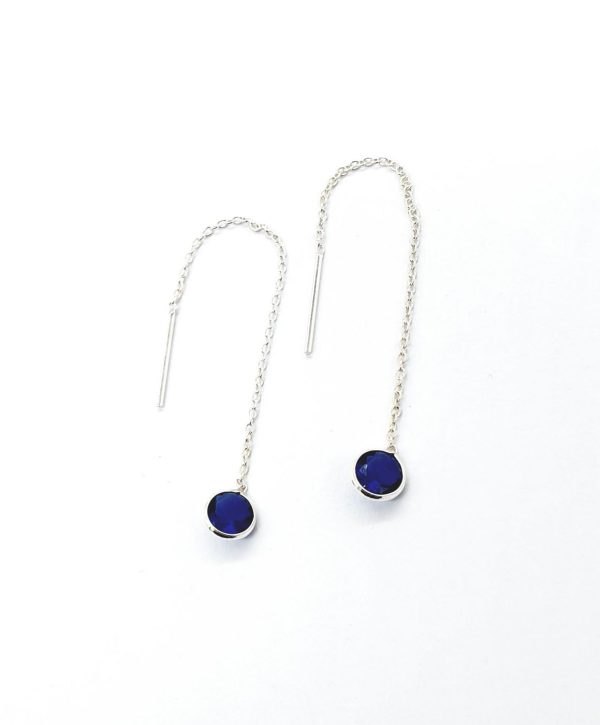 925 Sterling Silver Round Blue Cubic Earring Threader