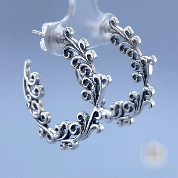 925 Sterling Silver Filigree XL Hoop Stud Earrings