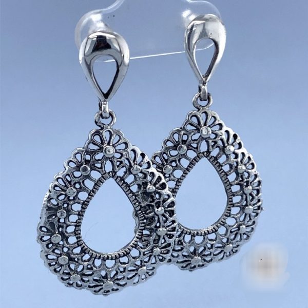 925 Sterling Silver XL double Teardrop Filigree Stud Earrings