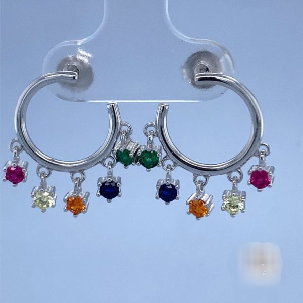 925 Sterling Silver Front Rainbow Dangle Stud Earrings