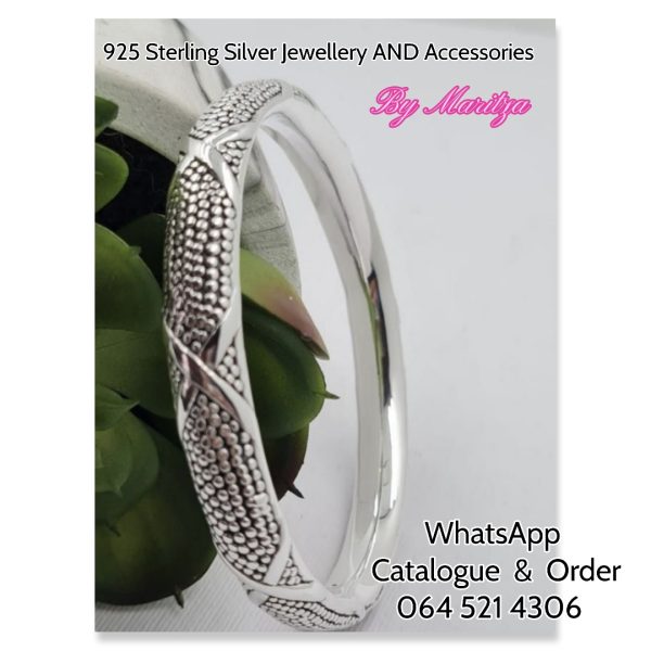 925 Sterling Silver Dotted Dotted with Cross Bangle Electroform
