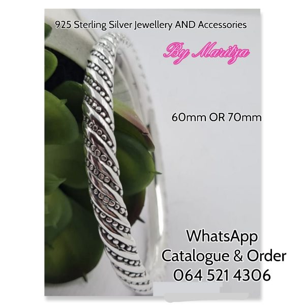 925 Sterling Silver Dotted Stripe Bangle Electroform