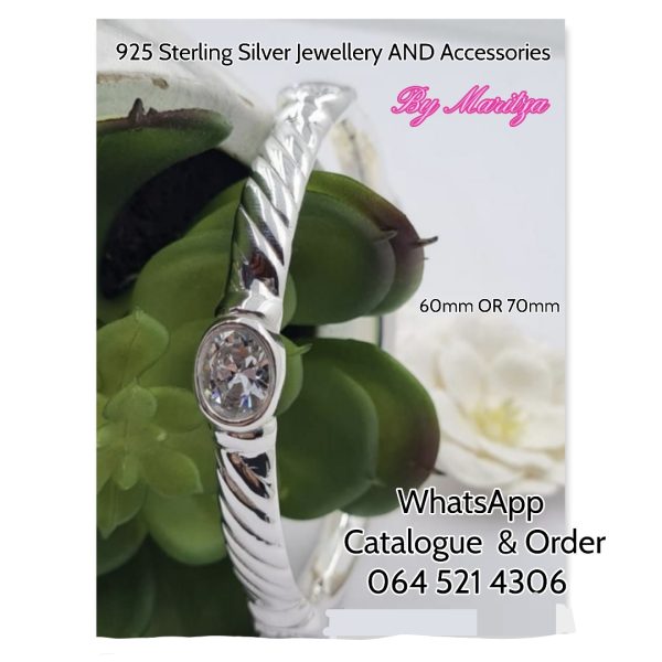 925 Sterling Silver Bangle with Clear Cubic Oval Electroform