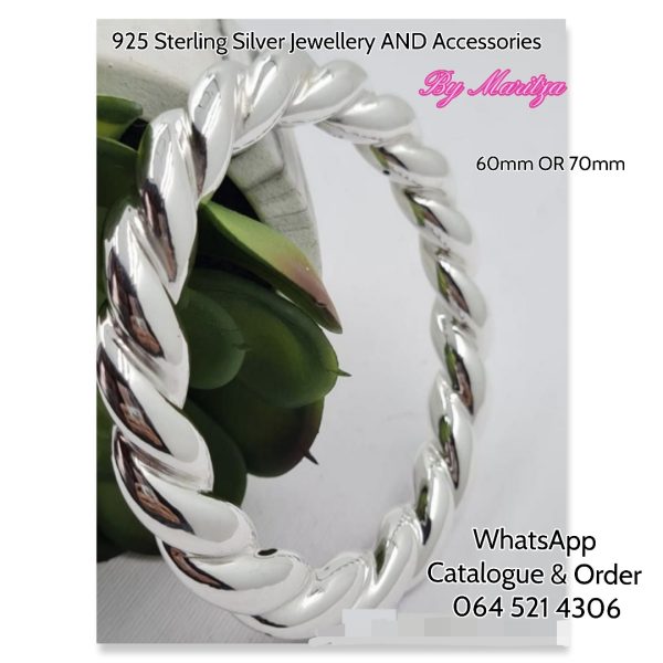 925 Sterling Silver Dotted Big Twisted Bangle Electroform