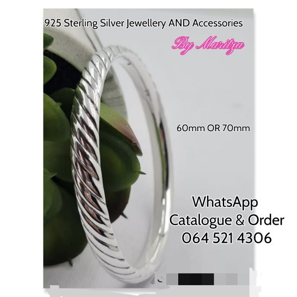 925 Sterling Silver Stripes Bangle Electroform