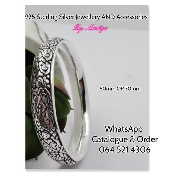 925 Sterling Silver Big Flower Filigree Bangle Electroform