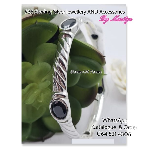 925 Sterling Silver Bangle with Black Cubic Oval Electroform