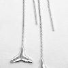 925 Sterling Silver Small Whale Tail Threader Chain Earrings